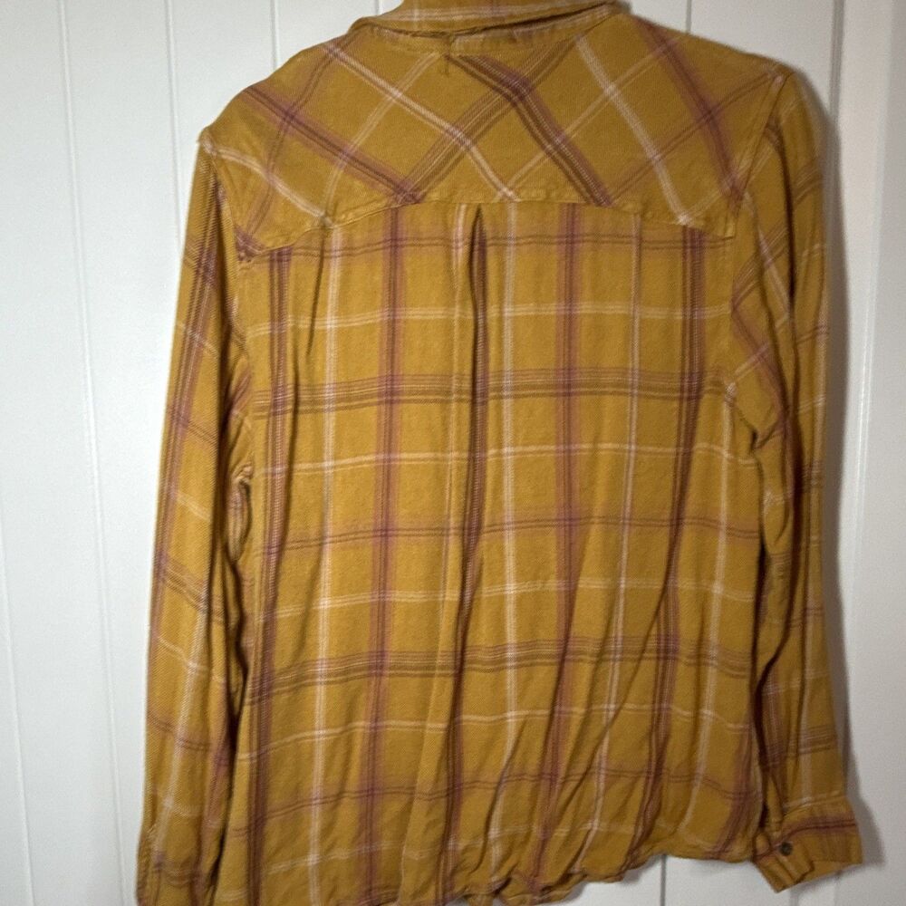 Maurices Yellow Purple White Plaid Collared Button-Up Long Sleeve Rayon XL - Picture 5 of 12